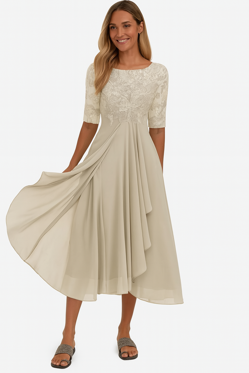 Kelvin - Robe en Dentelle Élégante, Longueur Genoux